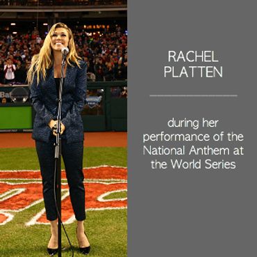 Rachel Platten during her performance of the National Anthem at the World Series wears Solemates.
