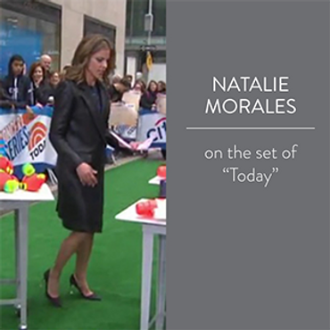 Natalie Morales wears Solemates High Heel Caps on the Set of The Today Show.