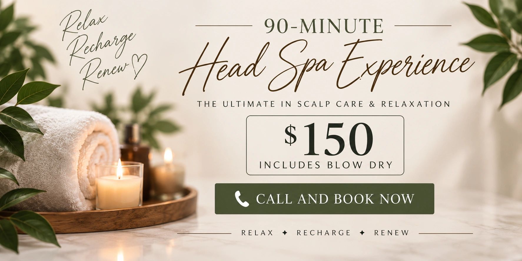 90-minute head spa experience for $150 includes blow dry.
