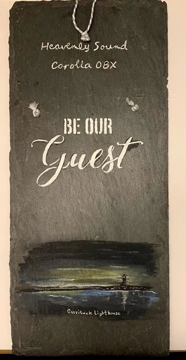 repurposes slate, welcome plaque, be our guest,