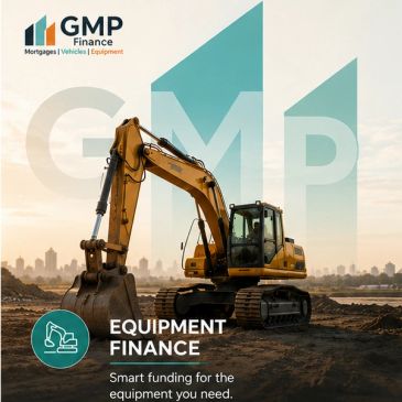 Excavator on a construction site promoting equipment finance by GMP Finance.