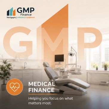 Modern dental office promoting GMP Finance's medical finance services.
