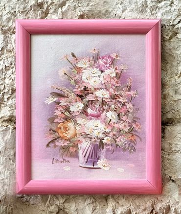 Vintage bouquet in vase - Hand painted painting.