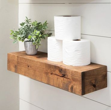 Floating wooden walnut wall shelf -WC