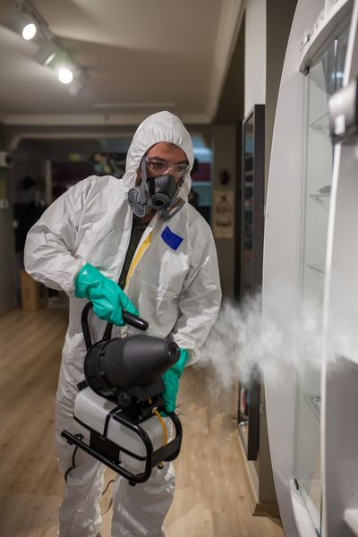 A cleaning expert doing disinfectant fogging to an office. Disinfection services in Albuquerque, NM
