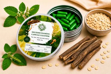 Natural skincare capsules with herbs and oats for a foaming cleanser.