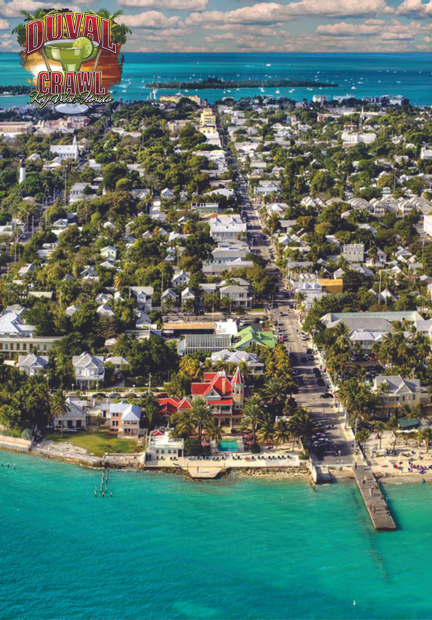 Duval Street in Key West stretches from the Gulf of Mexico to the Atlantic Ocean