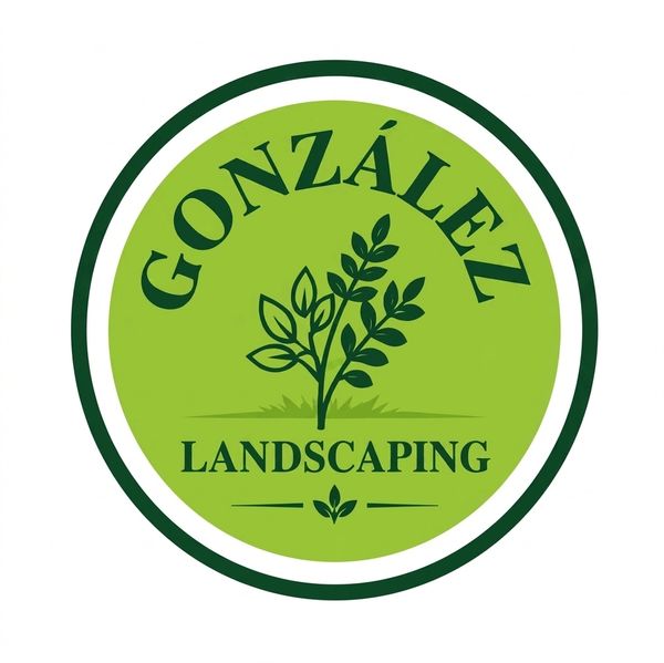 Logo for González Landscaping with green leaves and text.