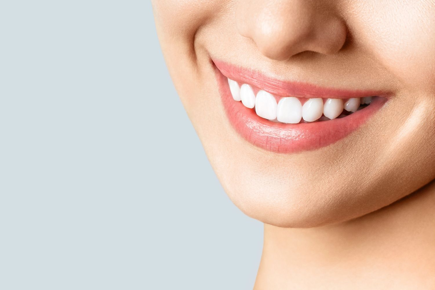 Close-up of a bright, healthy smile with perfect white teeth.