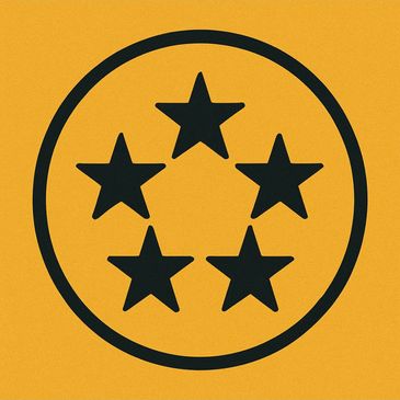 5 stars inside of a circle.