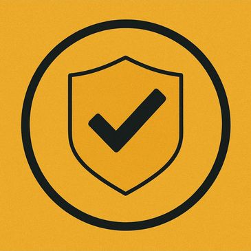 A checkmark on top of a shield inside a circle.
