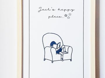 Free personalization - Jack's happy place. Couch Potato Reading range. A3 size frame.