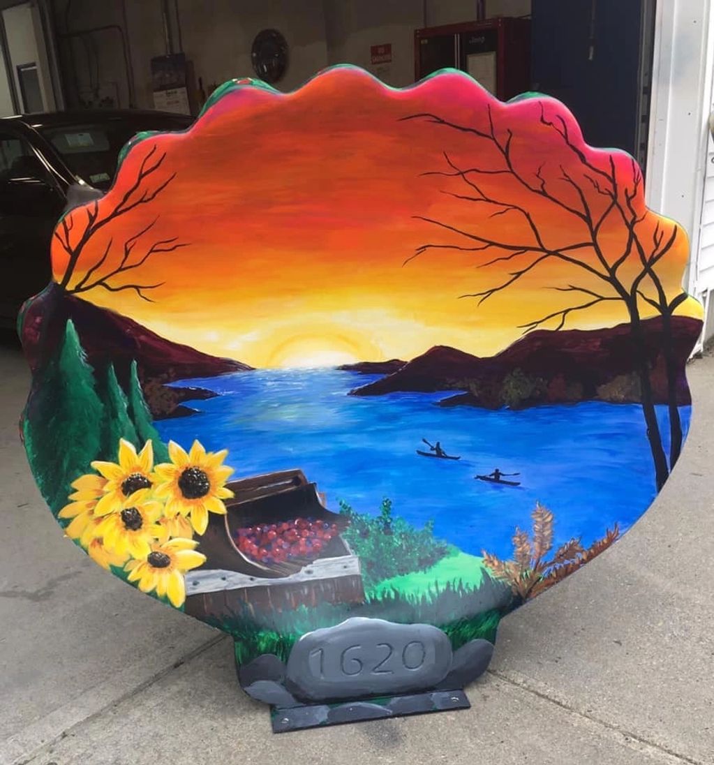 Art on the spot, scallop painting, Plymouth county, middleboro, southern Ma, RI, Public art, murals