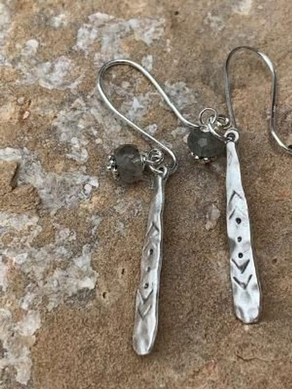 Sterling silver tribal earrings with labradorite rondelle.  BOHO