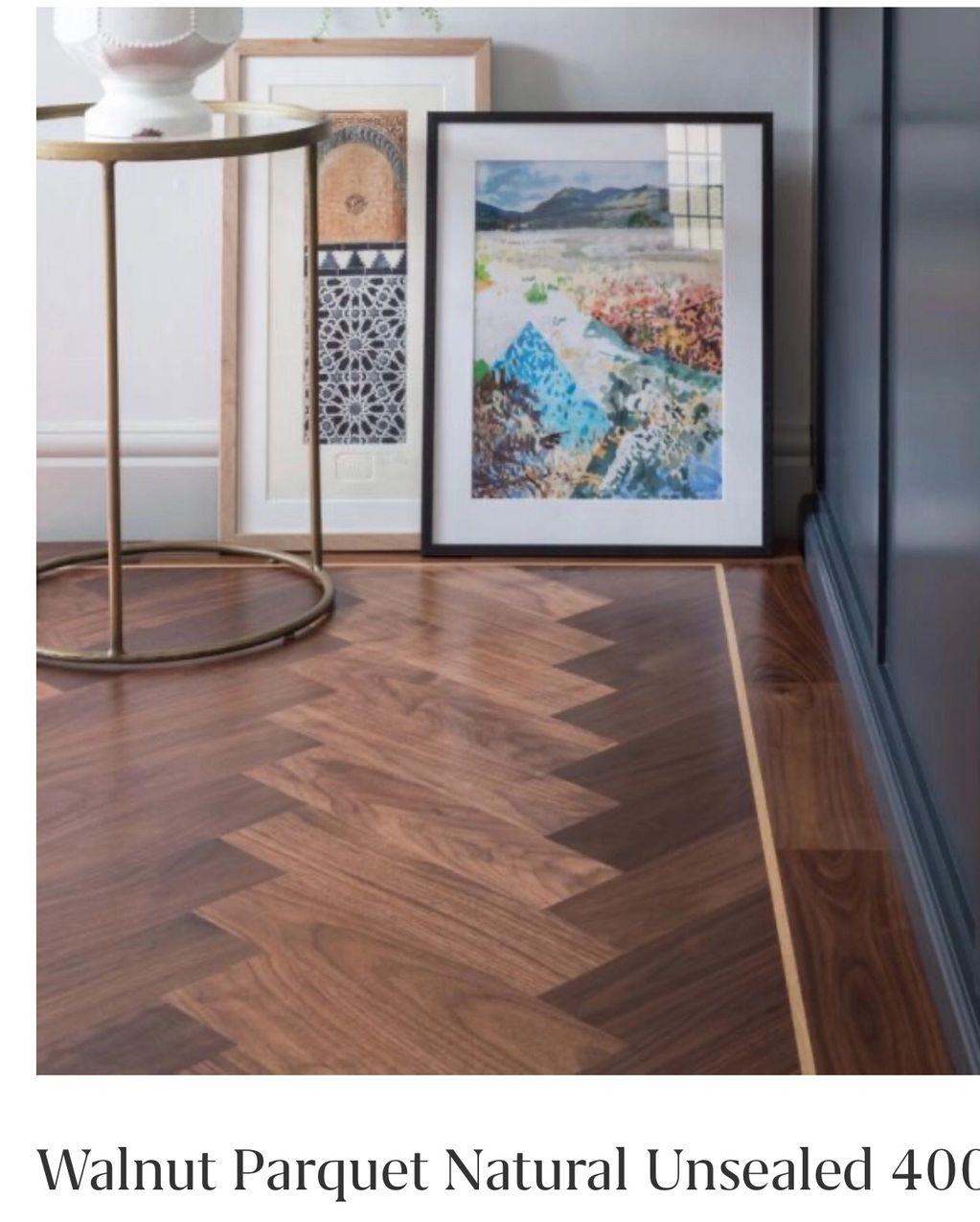 Walnut parquet flooring with maple margin and 2 block boarder