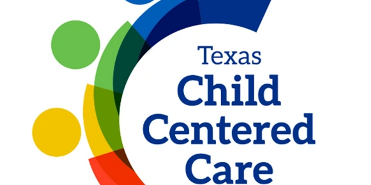 Logo of Texas Child Centered Care with colorful arcs and dots.