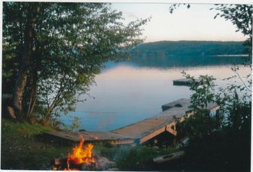 View of the bon fire across the seashore