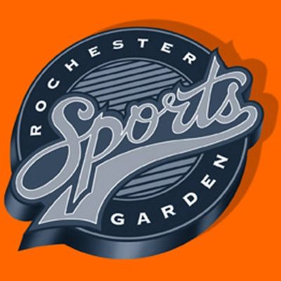 Logo of Rochester Sports Garden with bold text on orange background.