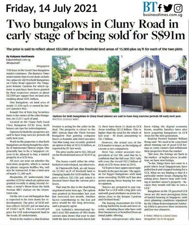 Two bungalows in Cluny Road in early stage of being sold