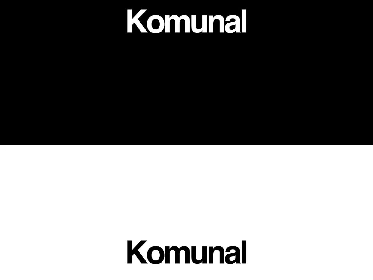 The word 'Komunal' displayed twice, in white on black and black on white backgrounds.