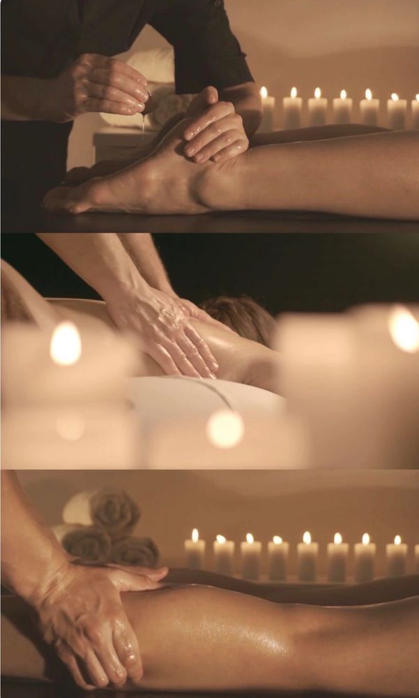 A relaxing leg massage with candlelight ambiance.
