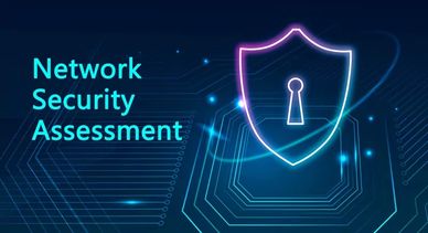 Glowing shield with keyhole representing network security assessment.