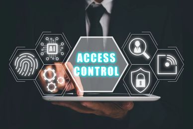 Businessman interacting with digital access control technology.