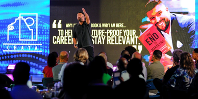 Speaker addressing an audience at a career event.