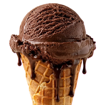 Melting chocolate ice cream in a waffle cone.