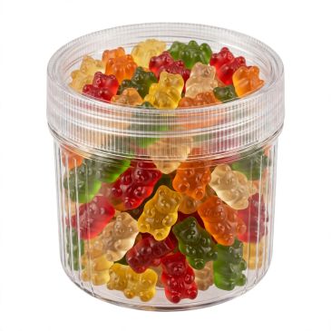 Jar filled with colorful gummy bears.