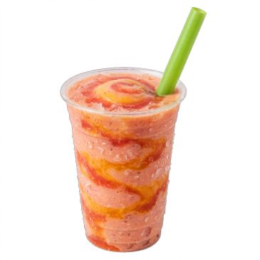A swirled frozen fruit smoothie with a green straw.