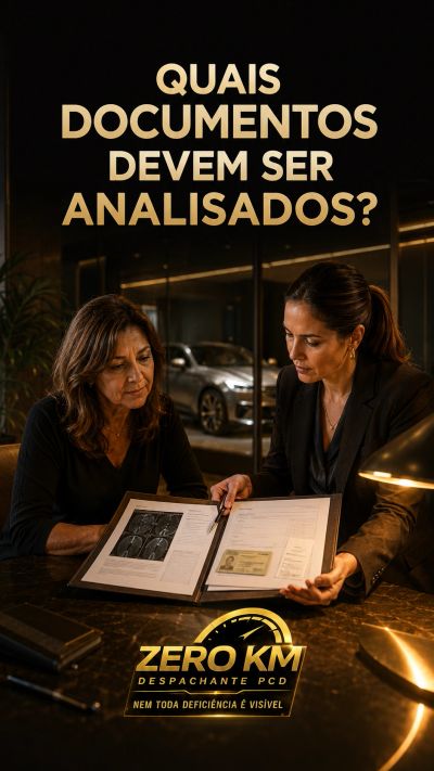 Duas mulheres analisando laudos e exames necessários para verificar o direito ao PCD.