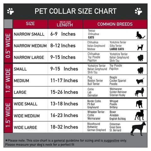 Buckle Down Sizing Chart for sizing your collar
