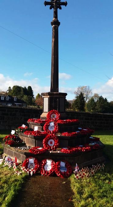 War Memorial and poppies at St Laurence Church, Frodsham