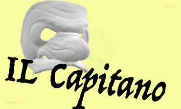 The mask of Il Capitano on a yellow background