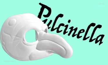 The mask of Pulcinella on a teal background