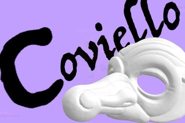The mask of Coviello on a Purple background