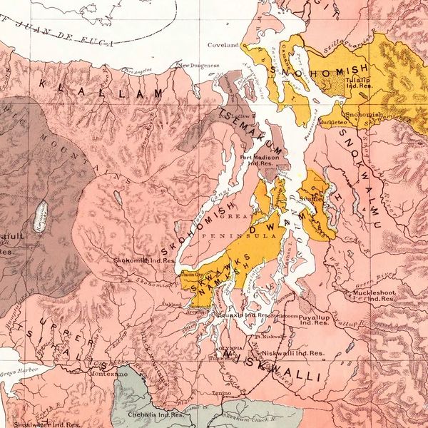 U.S. Dept. of Interior Map of Indian Tribes, Washington Territory, U.S. Coastal Survey, 1876.