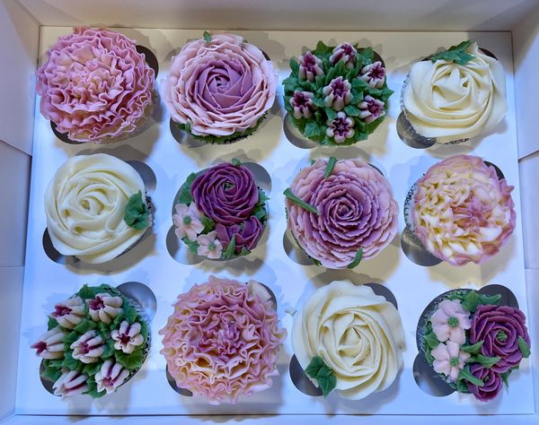 Custom designed floral cupcakes for a recent Bridal Shower.