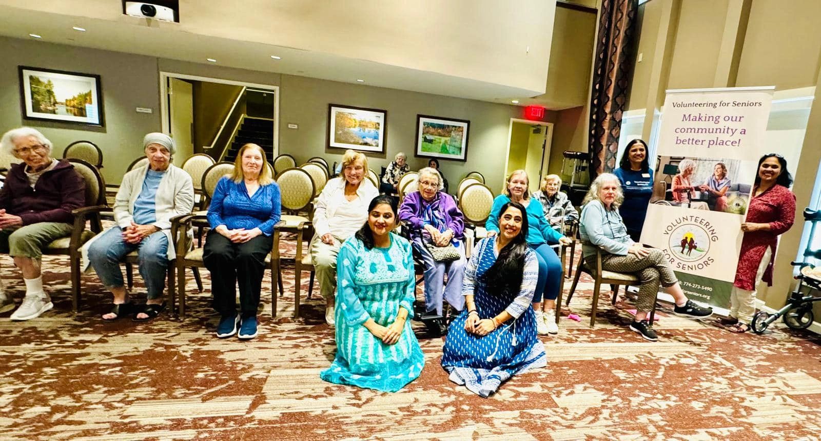 Group photo of seniors at memory care center who took part in dance workshop. Group photo of seniors at memory care center who took part in dance workshop.