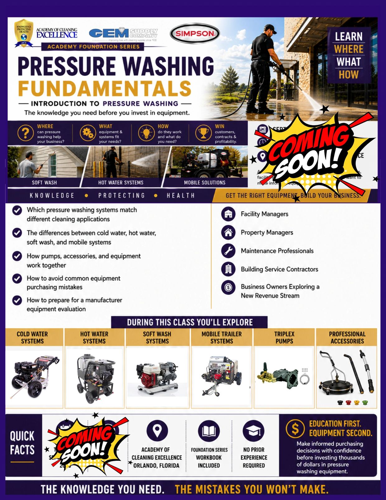 Pressure washing fundamentals course overview and equipment guide.