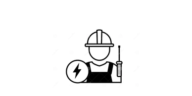 Icon of an electrician with a hard hat and electrical symbol.
