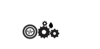 Black gears and a droplet icon with a pulse symbol on a white background.