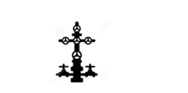 Black silhouette of a decorative cross with two water taps.