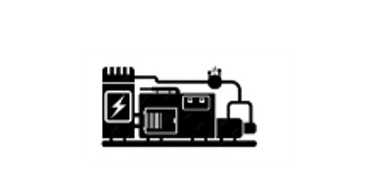 Black and white icon of an electrical generator with power symbol.