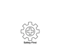 Safety first icon with a gear and cross symbol.