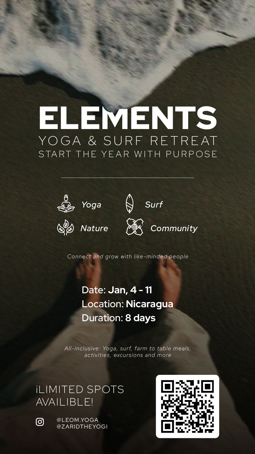 Yoga and surf retreat in Nicaragua from Jan 4-11.