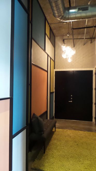 entryway, feature wall, color blocking, interior design, front door,