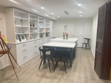 art studio, custom shelfs, interior design, craft room, storage, interior design