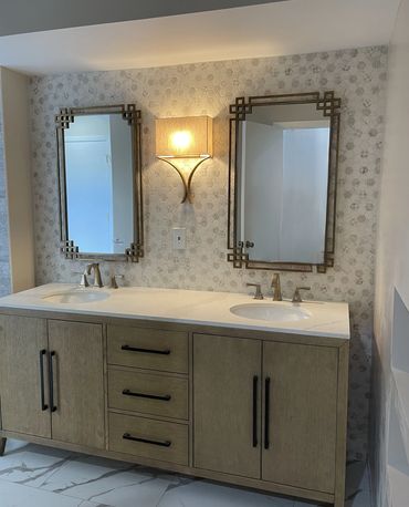 bathroom, vanity, floral , tile , interior design